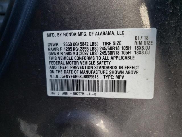 Photo 10 from auction – 2018 HONDA PILOT EXL with VIN 5FNYF6H5XJB009618
