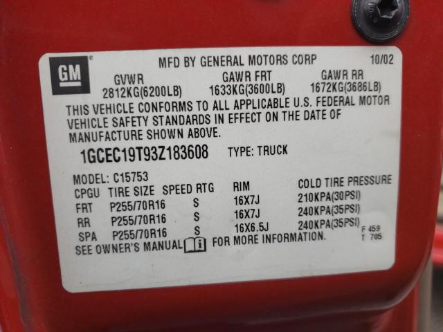Photo 10 from auction – 2003 CHEVROLET SILVERADO with VIN 1GCEC19T93Z183608