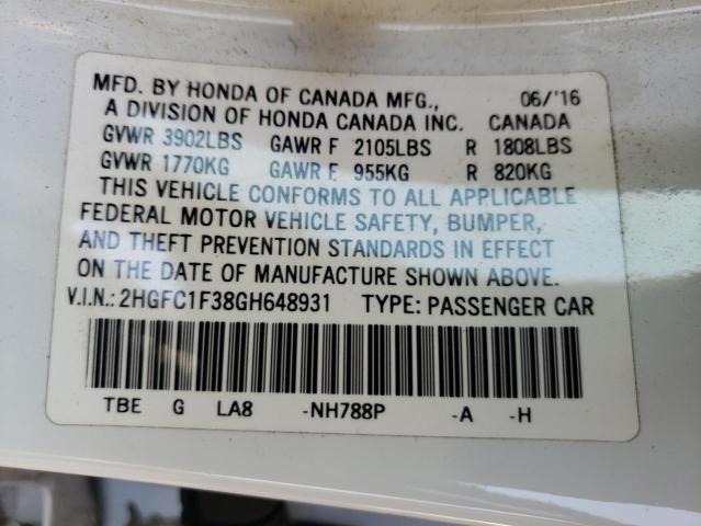 Photo 10 from auction – 2016 HONDA CIVIC EX with VIN 2HGFC1F38GH648931