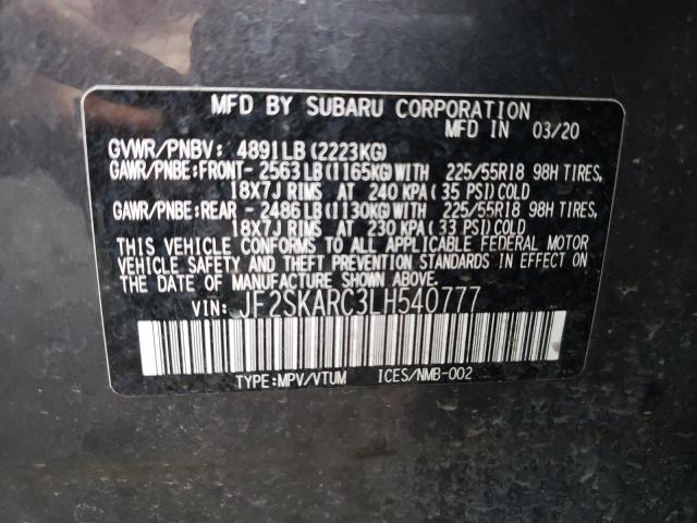 Photo 10 from auction – 2020 SUBARU FORESTER S with VIN JF2SKARC3LH540777