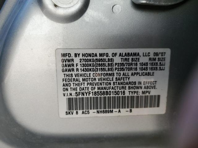Photo 10 from auction – 2008 HONDA PILOT EXL with VIN 5FNYF18558B015016