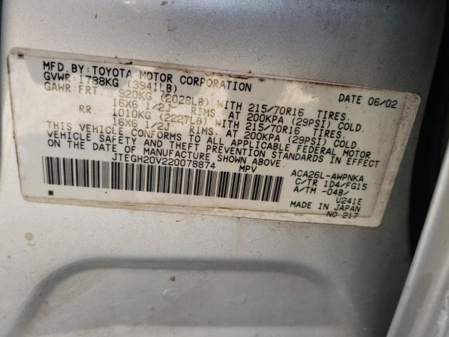 Photo 10 from auction – 2002 TOYOTA RAV4 with VIN JTEGH20V220078874