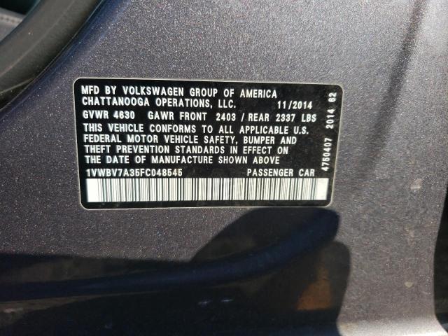 Photo 10 from auction – 2015 VOLKSWAGEN PASSAT SE with VIN 1VWBV7A35FC048545