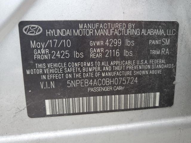 Photo 10 from auction – 2011 HYUNDAI SONATA GLS with VIN 5NPEB4AC0BH075724