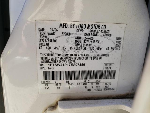 Photo 10 from auction – 2007 FORD F250 SUPER with VIN 1FTSW21P17EA07356