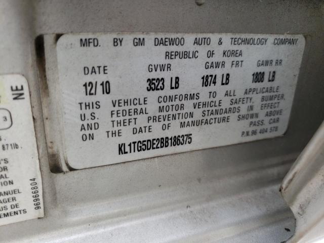 Photo 10 from auction – 2011 CHEVROLET AVEO LT with VIN KL1TG5DE2BB186375