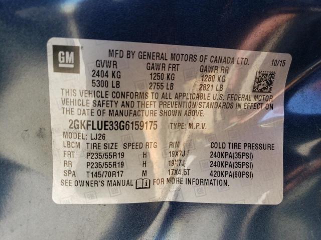 Photo 10 from auction – 2016 GMC TERRAIN SL with VIN 2GKFLUE33G6159175