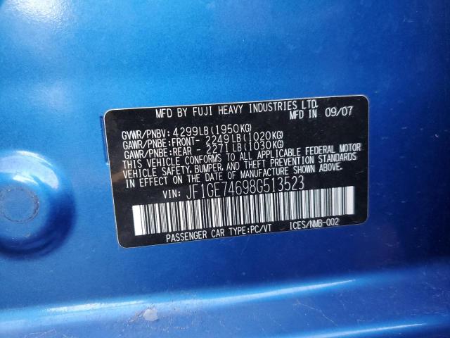 Photo 10 from auction – 2008 SUBARU IMPREZA WR with VIN JF1GE74698G513523