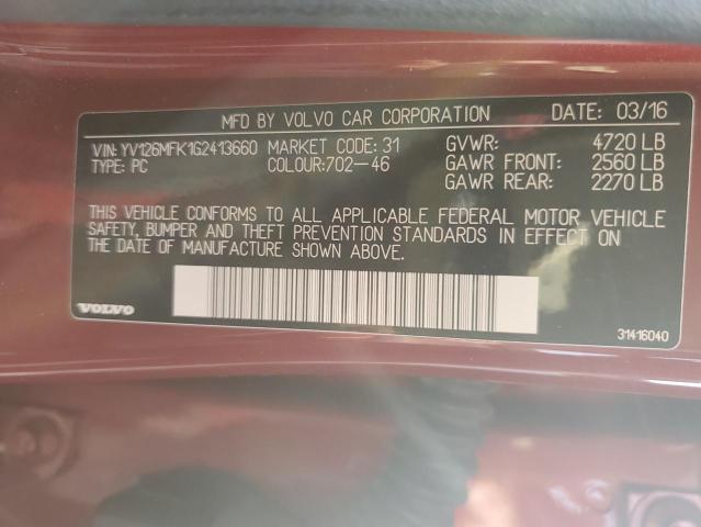 Photo 10 from auction – 2016 VOLVO S60 PREMIE with VIN YV126MFK1G2413660