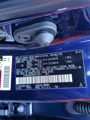 Photo 10 from auction – 2022 TOYOTA HIGHLANDER with VIN 5TDGARAH2NS510181