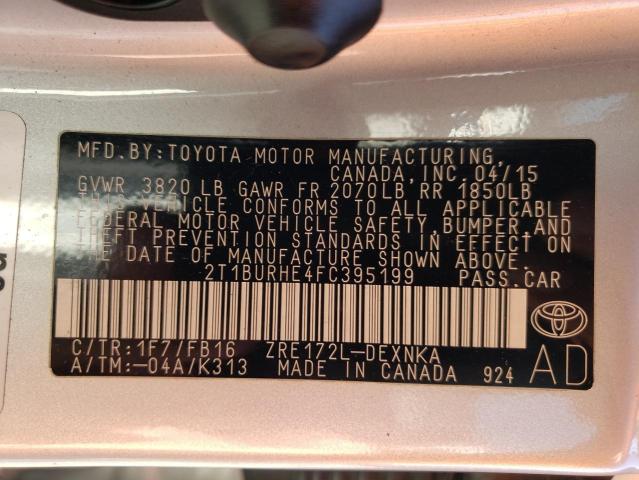 Photo 10 from auction – 2015 TOYOTA COROLLA L with VIN 2T1BURHE4FC395199