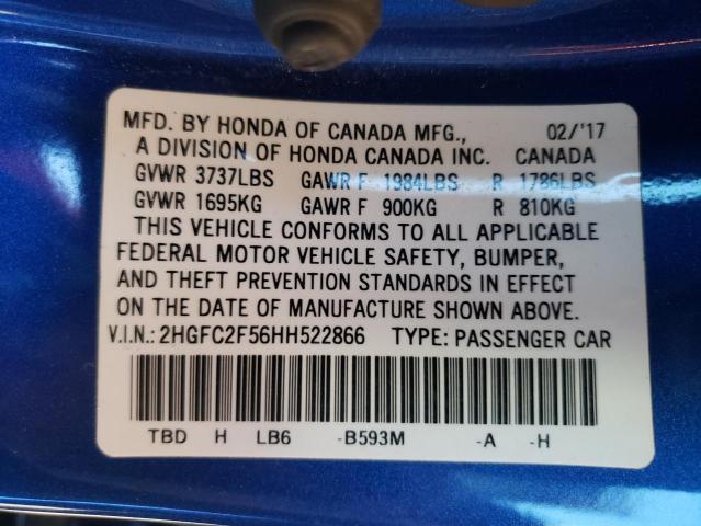 Photo 10 from auction – 2017 HONDA CIVIC LX with VIN 2HGFC2F56HH522866