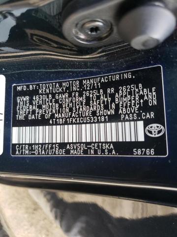 Photo 10 from auction – 2012 TOYOTA CAMRY BASE with VIN 4T1BF1FKXCU533181