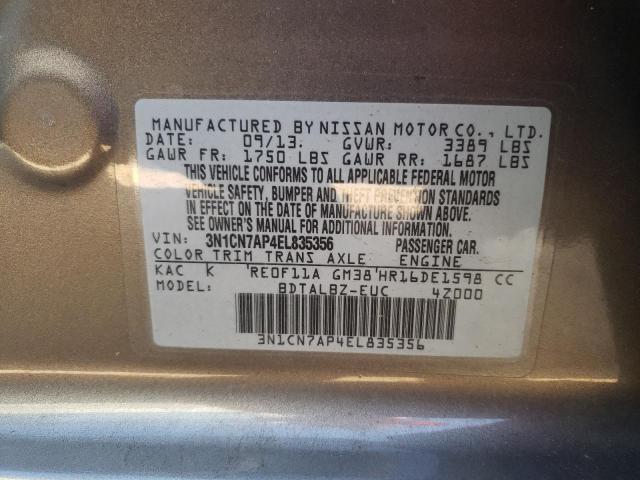 Photo 10 from auction – 2014 NISSAN VERSA s with VIN 3N1CN7AP4EL835356