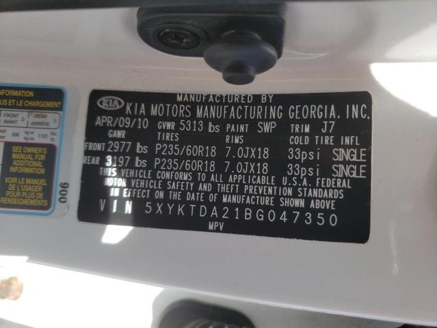 Photo 10 from auction – 2011 KIA SORENTO BA with VIN 5XYKTDA21BG047350