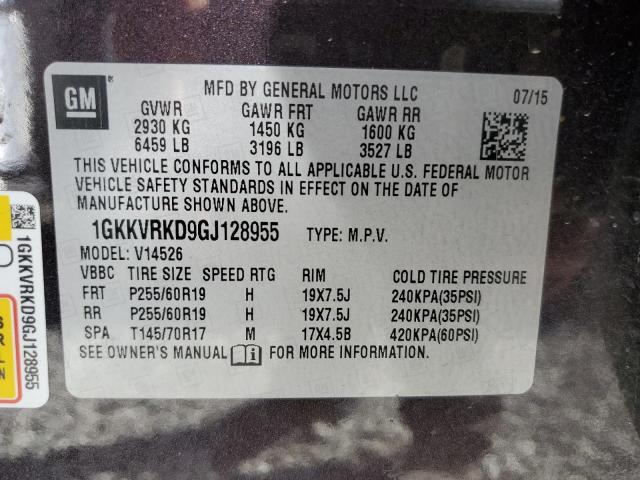 Photo 10 from auction – 2016 GMC ACADIA SLT with VIN 1GKKVRKD9GJ128955