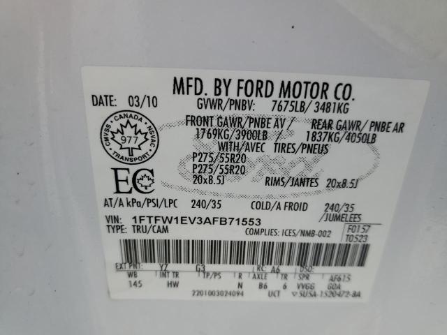 Photo 10 from auction – 2010 FORD F150 SUPER with VIN 1FTFW1EV3AFB71553