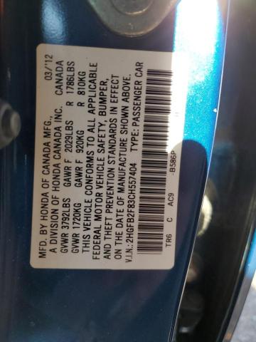 Photo 10 from auction – 2012 HONDA CIVIC EX with VIN 2HGFB2F83CH557404