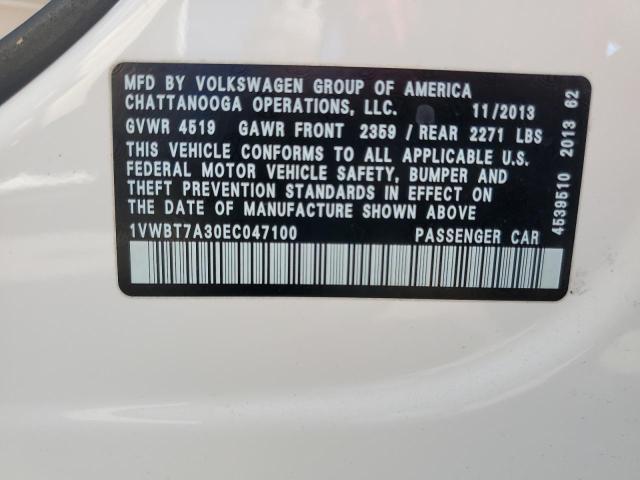 Photo 10 from auction – 2014 VOLKSWAGEN PASSAT SE with VIN 1VWBT7A30EC047100