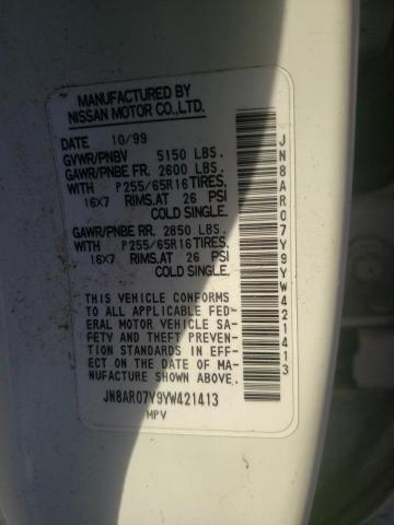 Photo 10 from auction – 2000 NISSAN PATHFINDER with VIN JN8AR07Y9YW421413