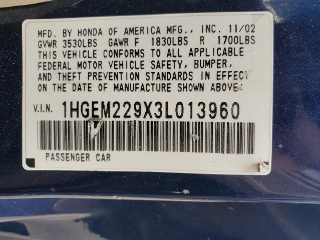 Photo 10 from auction – 2003 HONDA CIVIC EX with VIN 1HGEM229X3L013960