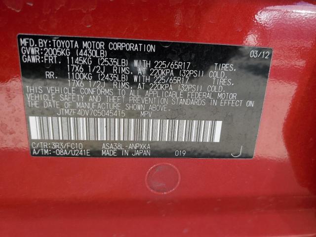 Photo 10 from auction – 2012 TOYOTA RAV4 with VIN JTMZF4DV7C5045415