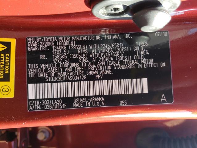 Photo 10 from auction – 2010 TOYOTA HIGHLANDER with VIN 5TDJK3EH1AS034428