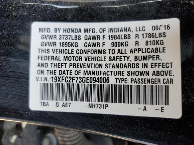 Photo 10 from auction – 2016 HONDA CIVIC EX with VIN 19XFC2F73GE094006