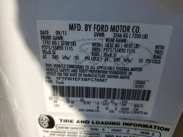 Photo 10 from auction – 2011 FORD F150 SUPER with VIN 1FTFW1EFXBFC76567