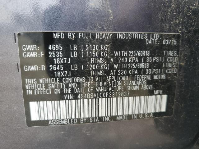 Photo 10 from auction – 2015 SUBARU OUTBACK 2. with VIN 4S4BSALC0F3312837