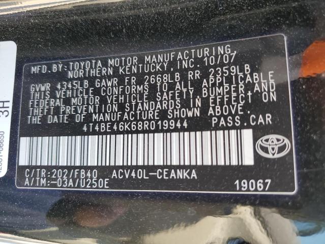 Photo 10 from auction – 2008 TOYOTA CAMRY CE with VIN 4T4BE46K68R019944