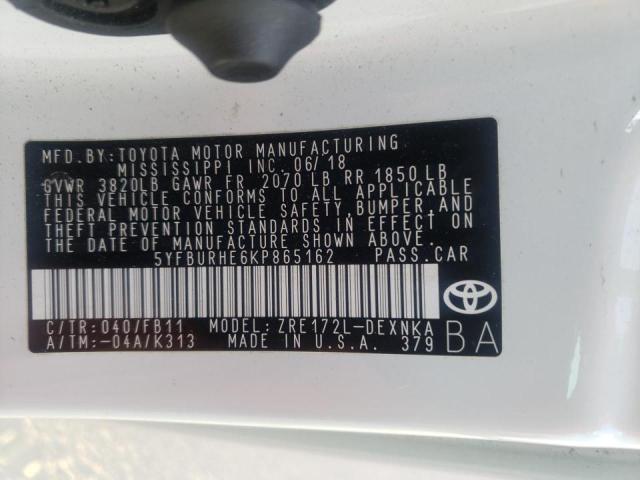 Photo 10 from auction – 2019 TOYOTA COROLLA L with VIN 5YFBURHE6KP865162