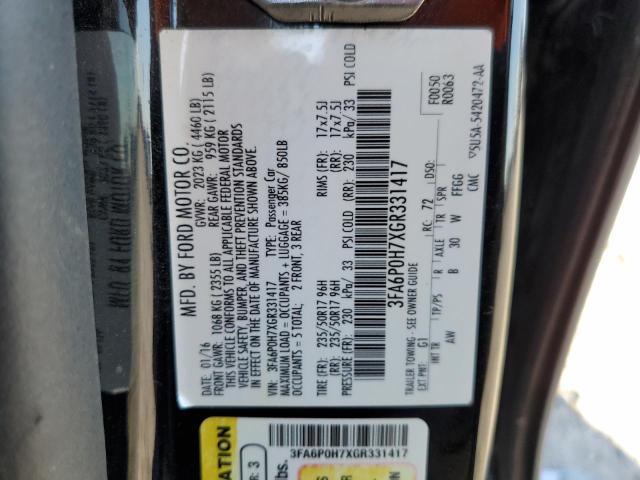 Photo 10 from auction – 2016 FORD FUSION SE with VIN 3FA6P0H7XGR331417