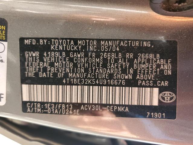 Photo 10 from auction – 2004 TOYOTA CAMRY LE with VIN 4T1BE32K54U916676