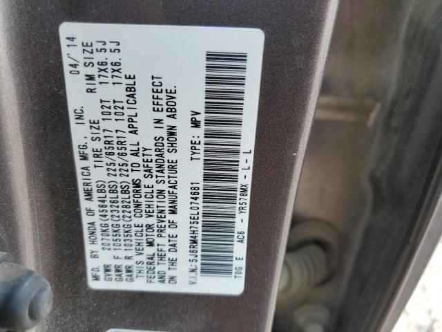 Photo 10 from auction – 2014 HONDA CR-V EXL with VIN 5J6RM4H75EL074681