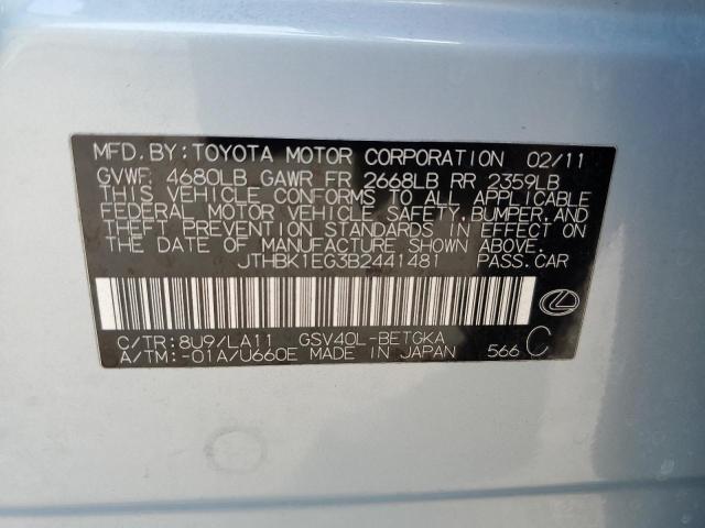 Photo 10 from auction – 2011 LEXUS ES 350 with VIN JTHBK1EG3B2441481