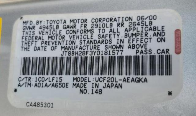 Photo 10 from auction – 2000 LEXUS LS 400 with VIN JT8BH28F3Y0181577