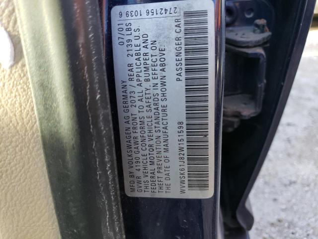 Photo 10 from auction – 2002 VOLKSWAGEN JETTA GLS with VIN WVWSK61J82W151598