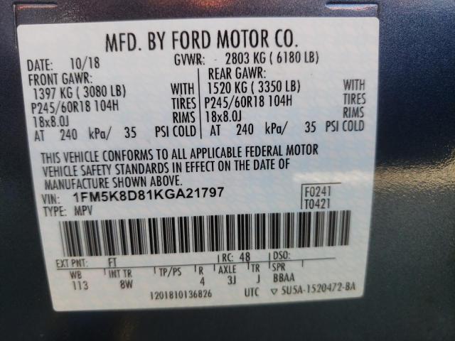 Photo 10 from auction – 2019 FORD EXPLORER X with VIN 1FM5K8D81KGA21797