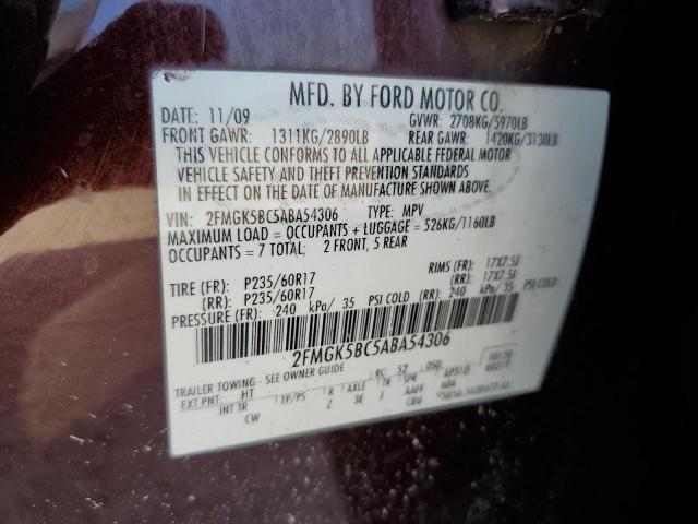Photo 10 from auction – 2010 FORD FLEX SE with VIN 2FMGK5BC5ABA54306
