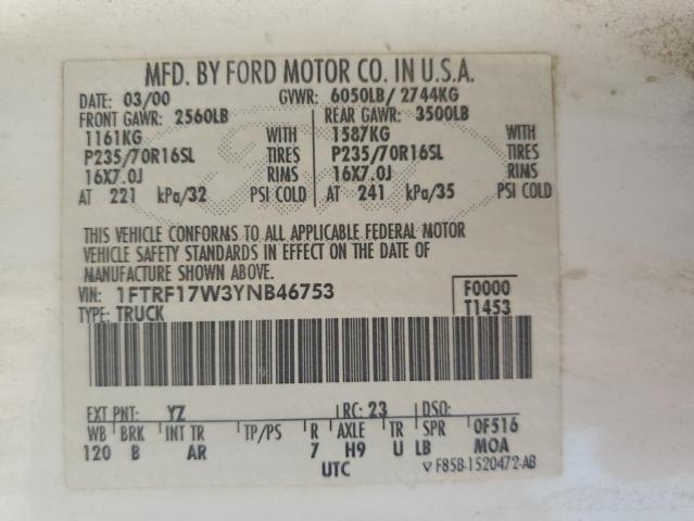 Photo 10 from auction – 2000 FORD F150 with VIN 1FTRF17W3YNB46753