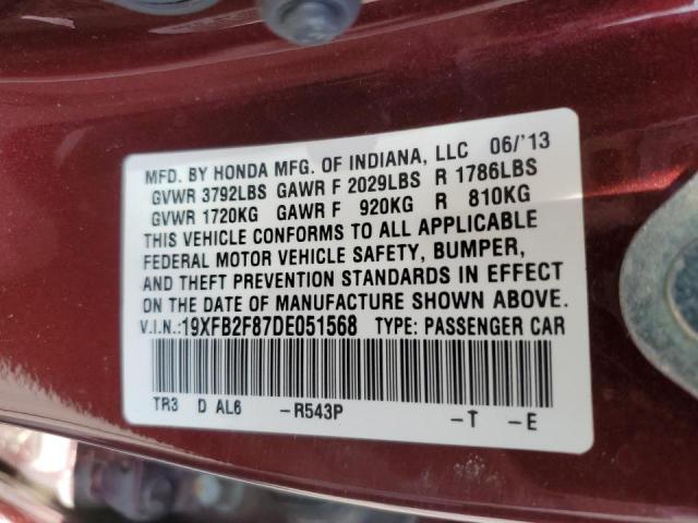 Photo 10 from auction – 2013 HONDA CIVIC EX with VIN 19XFB2F87DE051568