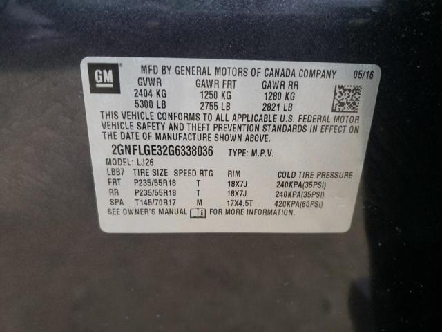 Photo 10 from auction – 2016 CHEVROLET EQUINOX LT with VIN 2GNFLGE32G6338036