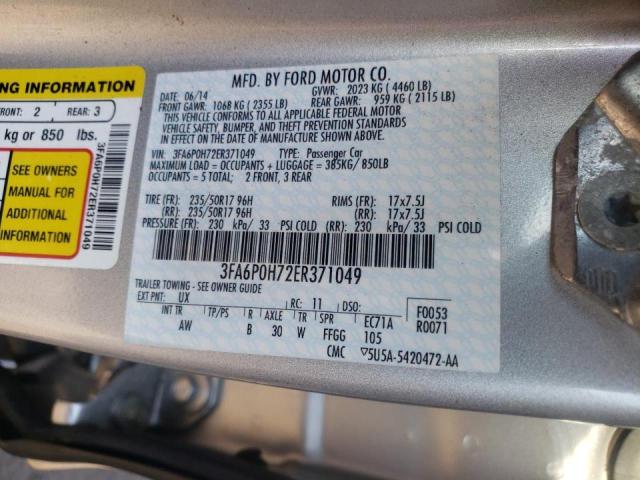 Photo 10 from auction – 2014 FORD FUSION SE with VIN 3FA6P0H72ER371049