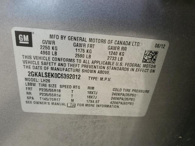 Photo 10 from auction – 2012 GMC TERRAIN SL with VIN 2GKALSEK0C6392012
