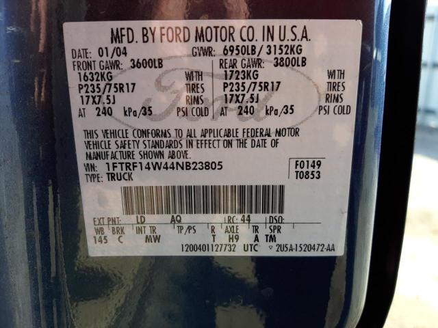 Photo 10 from auction – 2004 FORD F150 with VIN 1FTRF14W44NB23805