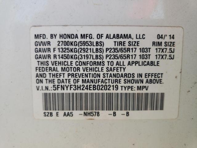 Photo 10 from auction – 2014 HONDA PILOT LX with VIN 5FNYF3H24EB020219