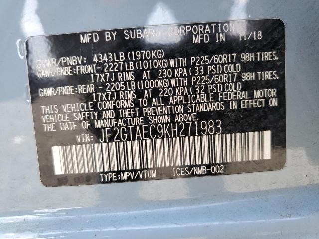 Photo 10 from auction – 2019 SUBARU CROSSTREK with VIN JF2GTAEC9KH271983