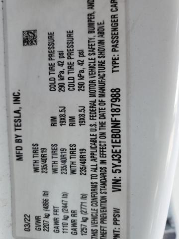 Photo 10 from auction – 2022 TESLA MODEL 3 with VIN 5YJ3E1EB0NF187988