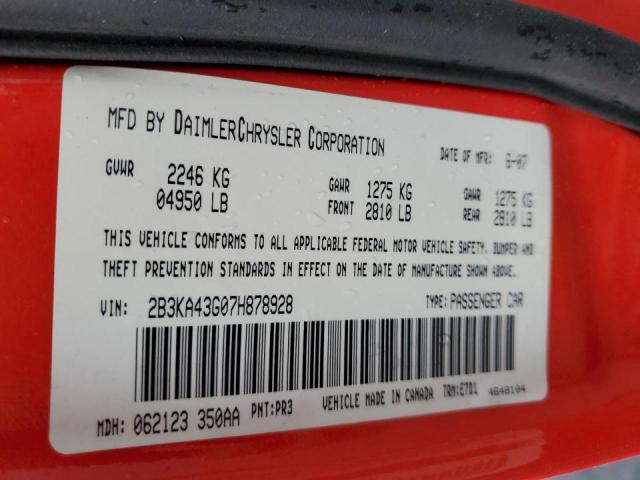 Photo 10 from auction – 2007 DODGE CHARGER SE with VIN 2B3KA43G07H878928